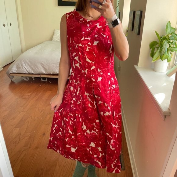 Lavia 18 FLoral Patterned Cowl Neck Fit and Flare Sleeveless Dress Red Size IT 4 - Picture 5 of 7